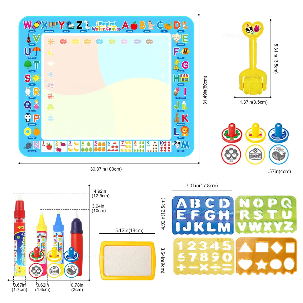 EZ 100x80CM Magic Water Drawing Mat with Reusable Magic Pens Doodle Montessori Painting Board Educational Toys Kids Gifts 39X31in