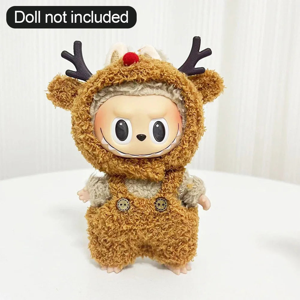 EZ For 17cm/10.5cm Labubu 4.0/3.0 Accessories Doll Clothes Heartbeat Long Eared Furry Rabbit Costume Cartoon Dress Up Labubu Outfit