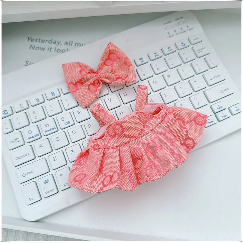 EZ For 17cm Labubu Mini Doll Clothes Outfit Four-leaf Flowers Hat Overalls Clothes Loafer Shoes Doll Accessories Sitting Party