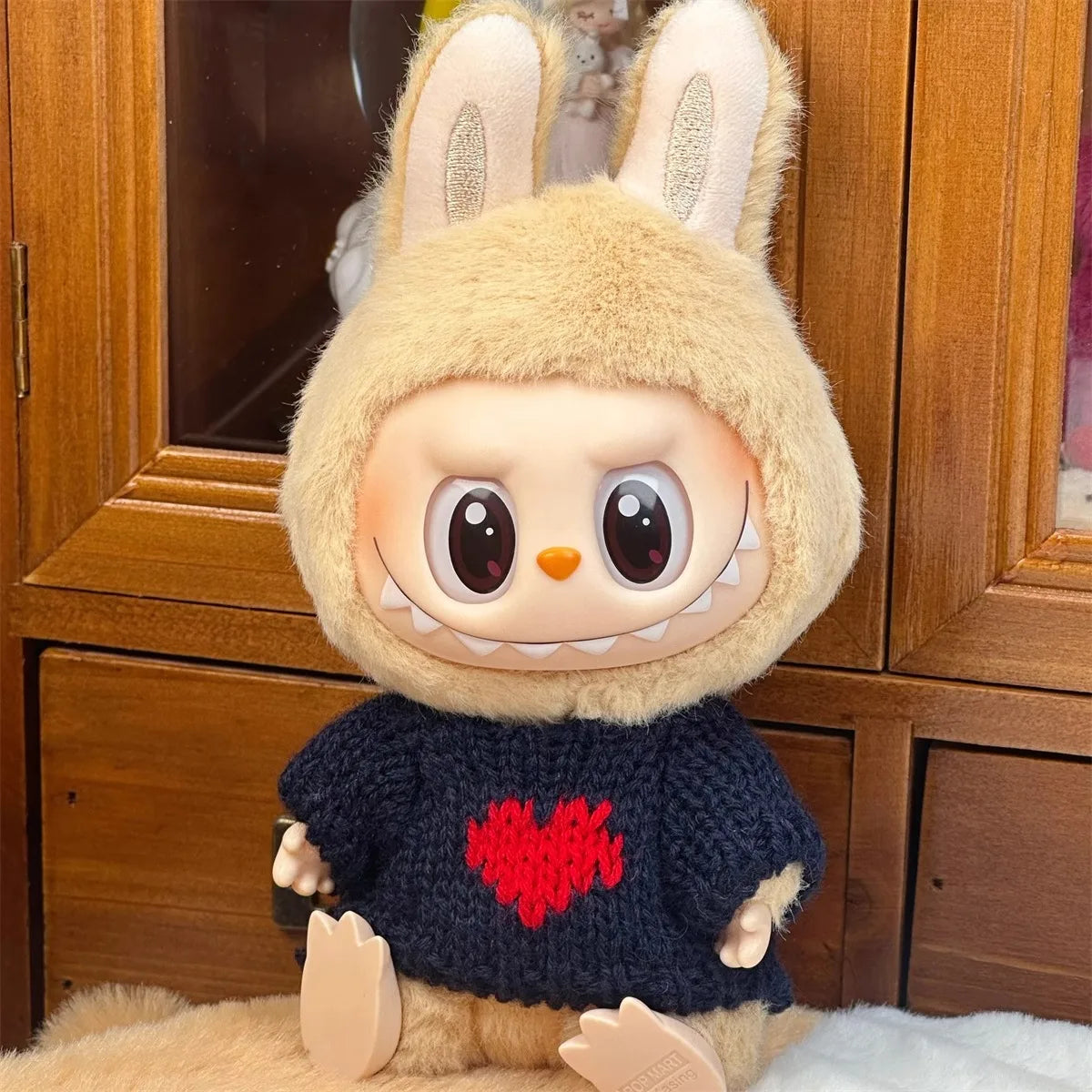 EZ Doll Clothes Ropa Labubu For 17cm Labubu V2 V1 Labubu Winter Sweater Strawberry Love Pattern Kid Toy Gift