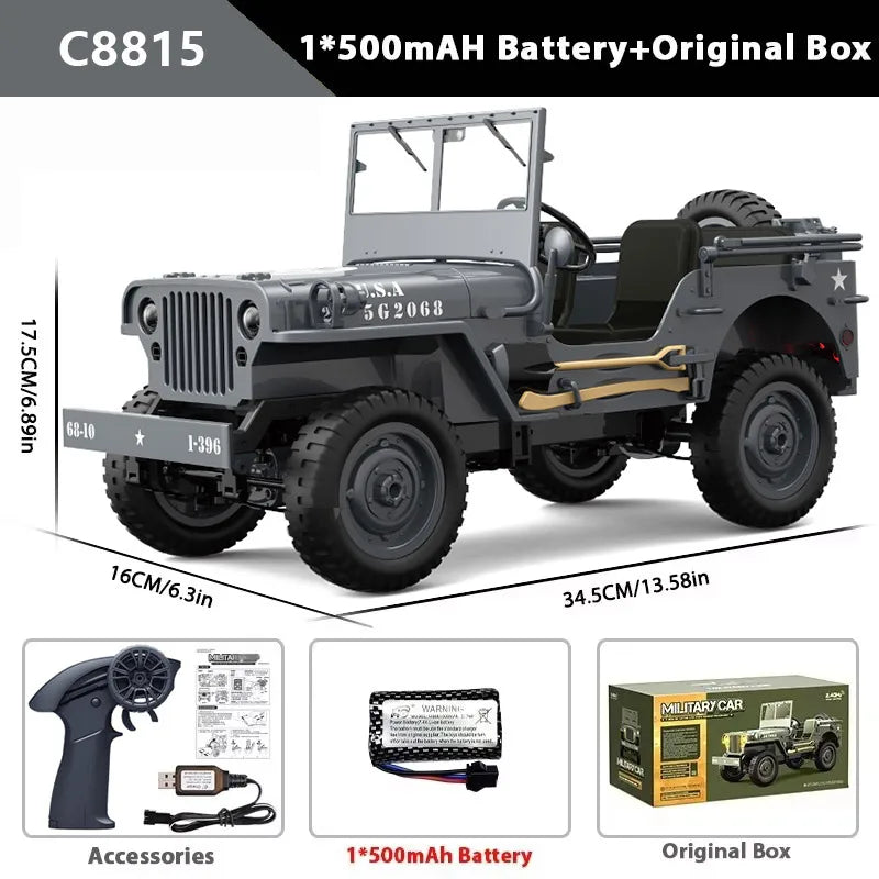 EZ C8815 1/10 WILLYS 2.4G Rc Car 1941 4WD RTR Crawler Climbing Scale Military Truck Offroad Vehicle Adult Toys Gift For Kids