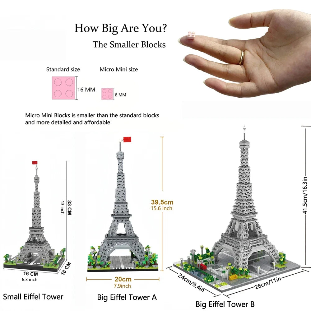 EZ Knew Built Exquisite Paris Eiffel Tower Micro Mini Building Blocks Toys Set: LED Illuminated, Perfect Gift Illuminate Your World