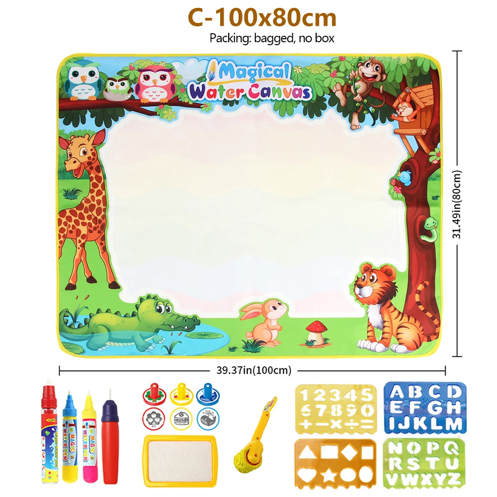 EZ 100x80CM Magic Water Drawing Mat with Reusable Magic Pens Doodle Montessori Painting Board Educational Toys Kids Gifts 39X31in