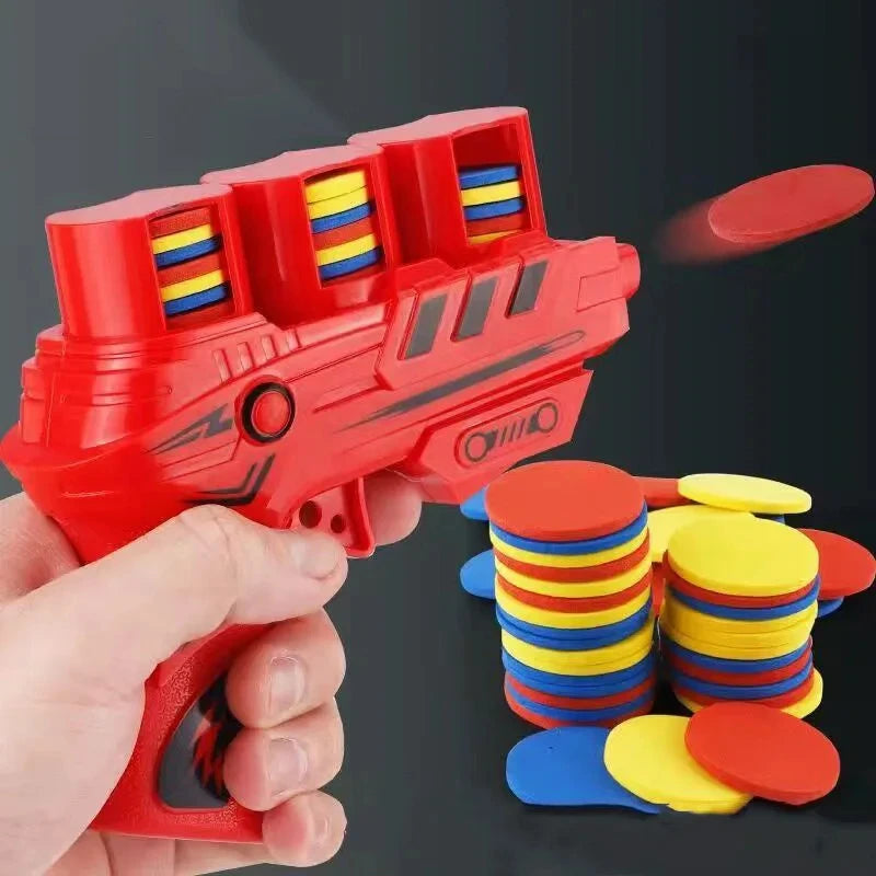 EZ Children Fun Toys Flying Saucer Guns Ejection Flying Disc 100 EVA Soft Bullets Toy Gun Kids Outdoor Games Interactive Sport Toys