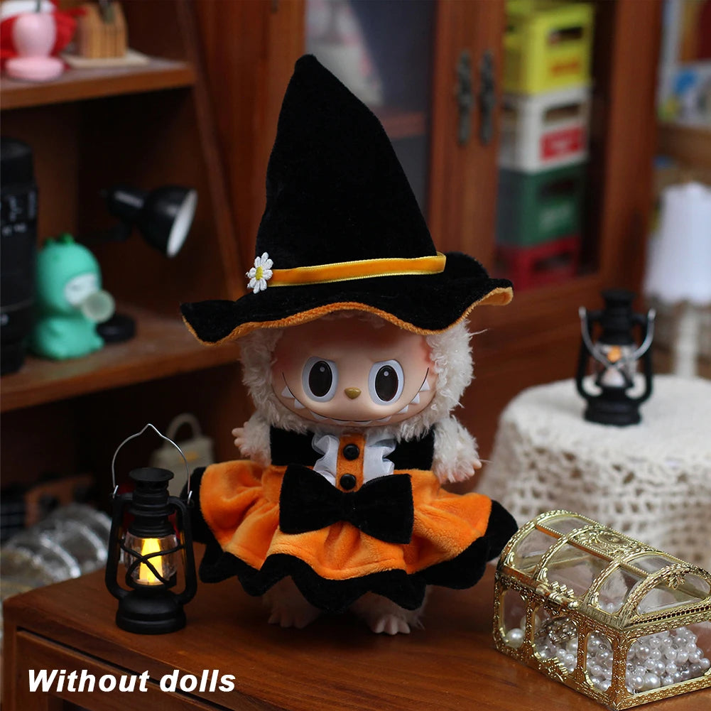EZ For labubu Halloween pumpkin doll costume cute black cat vinyl doll dress up clothes no doll