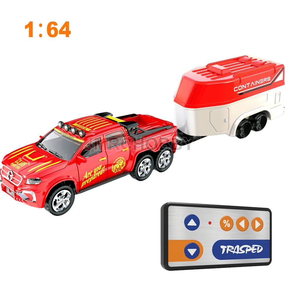 EZ 1:64 Metal Alloy Proportional Remote Control Vehicle Model 2.4GHz Mini Simulation RC Car With Trailer