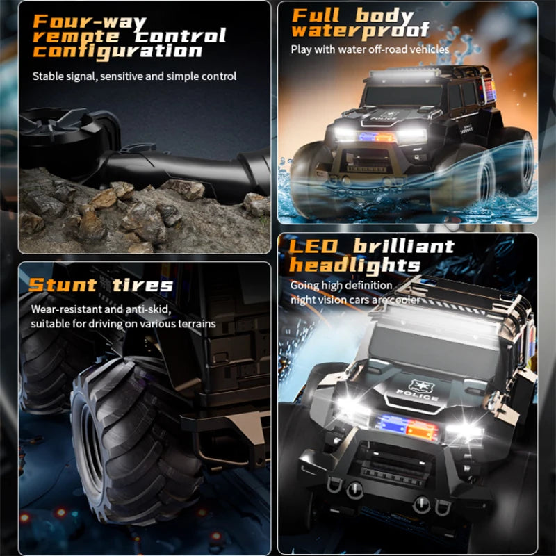 EZ Remote Controlled Car Amphibious Stunt Vehicle Police Car Climbing Vehicle Four-wheel Drive Off-road Vehicle Beach Toy