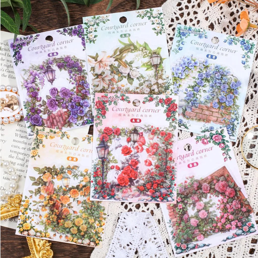 EZ 30 Pcs Flowers Corner Stickers PET sticker package DIY diary decoration sticker album scrapbooking Junk Journal