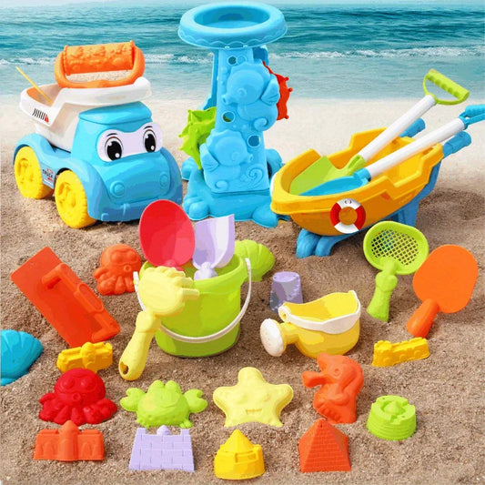 EZ Children's Beach Toy Set, ATV, Sand Digging and Water Toy, Beach Bucket, Hourglass, Shovel, Beach Sand Play Tool Random Colors