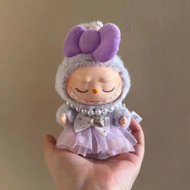EZ Dress for 17cm Labubu Mini Plush Doll'S Clothes Outfit Accessories for Kpop Exo Labubu Idol V2 Bow Princess Dress Clothing Gift
