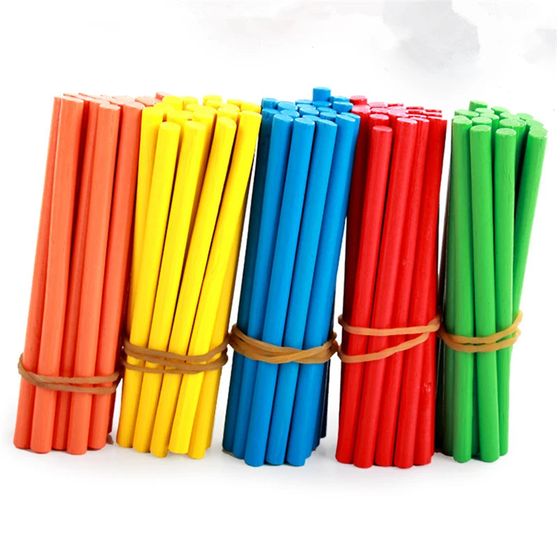 EZ 100pcs Colorful Bamboo Counting Sticks Mathematics Montessori Teaching Aids Counting Rod Kids Preschool Math Learning Toy Gift
