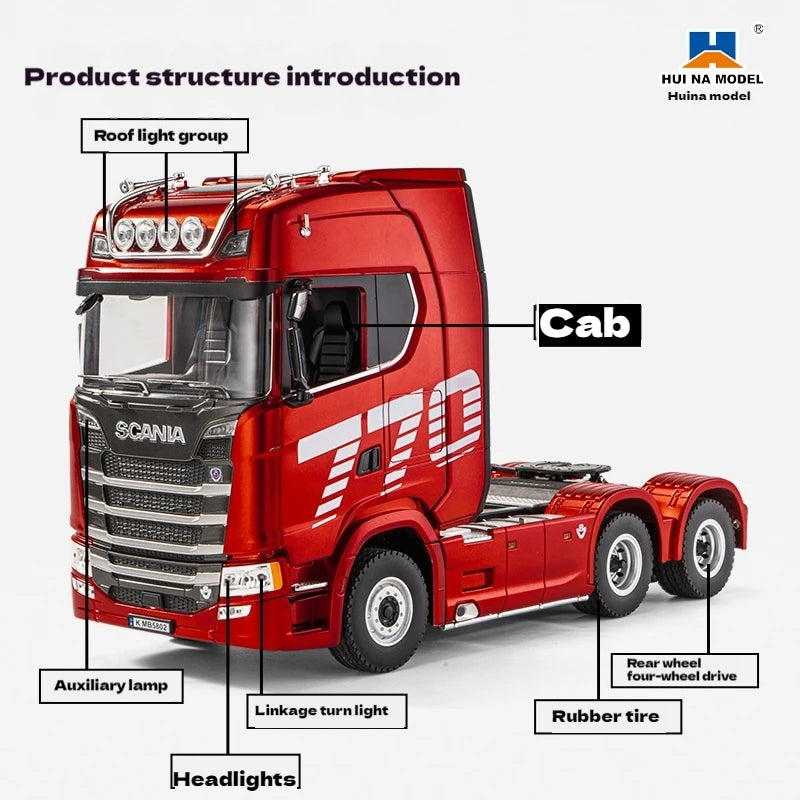 EZ Remote control engineering car Huina Scania 770S trailer head alloy car model children's toy four-wheel drive ratio 501D