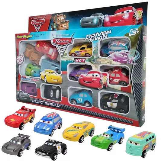 EZ New 12pcs Disney Pixar Cars Back Force Lightning Mcqueen Jackson 6cm Storm Mater Model Car Accompanying Toys Kids Birthday Gifts