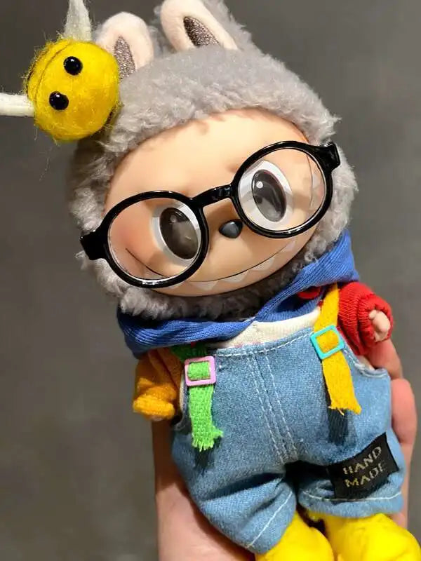 EZ denim overalls labubu pendant dolls Original Design 17cm Mini Doll'S designer Clothes Outfit Accessories  V1 V2 luxury