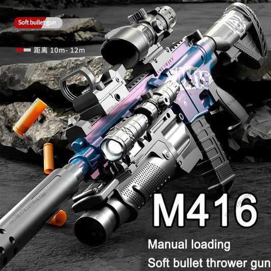 EZ Children's Manual Soft Bullet M416 Soft Bullet Gun Can Fire Submachine Gun Model Boy Toy Gun Action Loading Assault Rifle