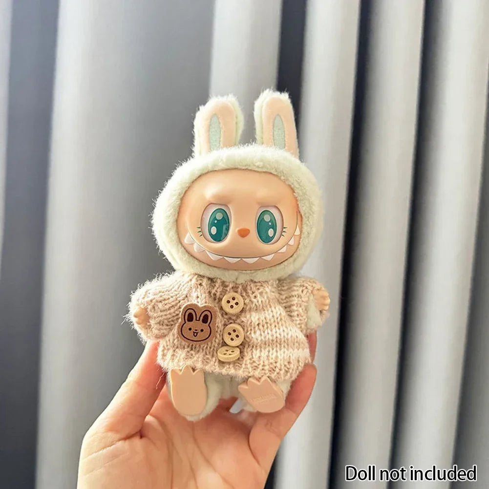 EZ For 15-17 cm v1v2 Labubu Clothes outfit Labubu Sitting Party Bear Label Scarf Hat Bag Dolls Accessories Cute Decoration