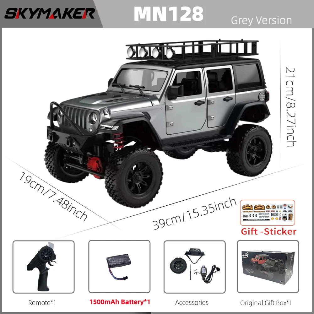 EZ MN128 1/12 RC Car 4WD Jeep Model 2.4G Remote Control LED Light 4X4 Off Road 4WD Climbing RC Truck Electric Toy Car Gift for Boy