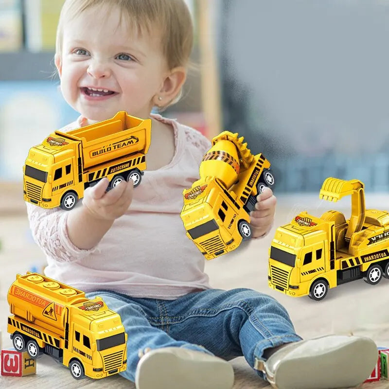 EZ 4 Pcs Small Construction Vehicles, Pull Back & Go Friction Powered STEM Toys for Toddlers, Travel Car Toys Age 3-5 Birthday Gift