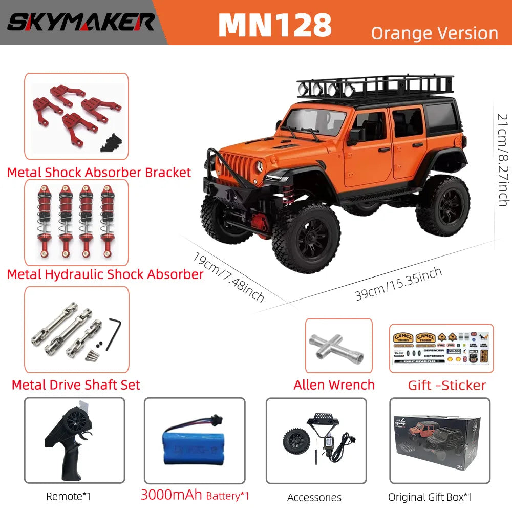 EZ MN128 1/12 RC Car 4WD Jeep Model 2.4G Remote Control LED Light 4X4 Off Road 4WD Climbing RC Truck Electric Toy Car Gift for Boy
