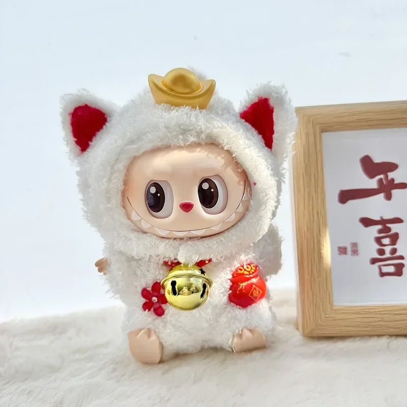 EZ 17 Cm Labubu Clothes Pendant Labubu Sitting Baby Clothes Lucky Cat  Set  Dolls Accessories Labubu Outfit