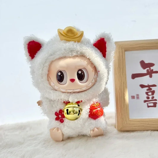 EZ 17 Cm Labubu Clothes Pendant Labubu Sitting Baby Clothes Lucky Cat  Set  Dolls Accessories Labubu Outfit