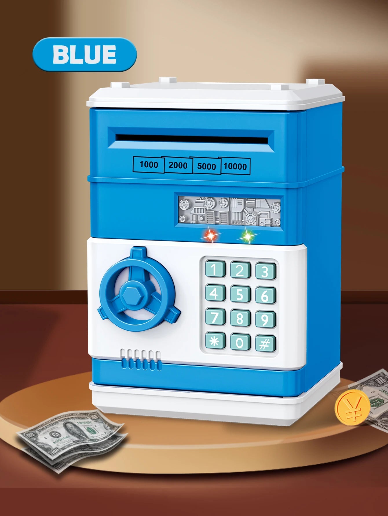 EZ ATM Password Piggy Bank, Electronic Kids Money Bank Coin Can Auto Scroll Paper Money Saving Box Gifts for 3+ Boys and Girls
