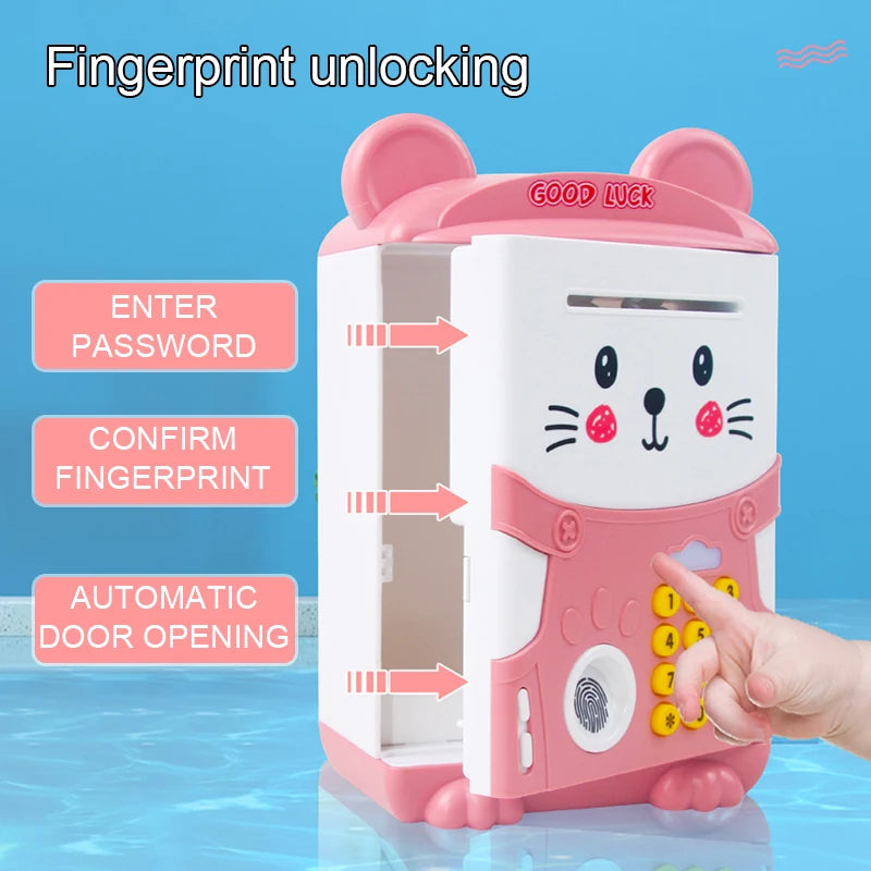 EZ NEW Cartoon ATM Cash Saving Box Money Bank Toy For Kids Electronic Large Money Box Savings Password Digital Fingerprint Unlock