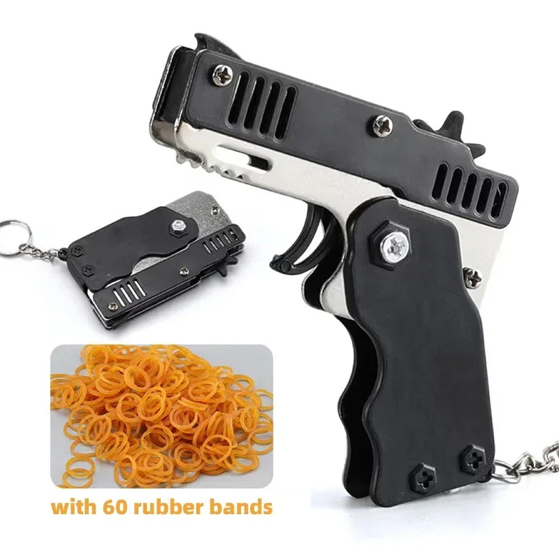 EZ 1PC Mini Keychain Gun Rubber Band Gun Toy Gun Shooting Pistol Alloy Kid Outdoor Activities Party Game Birthday Gift for Children