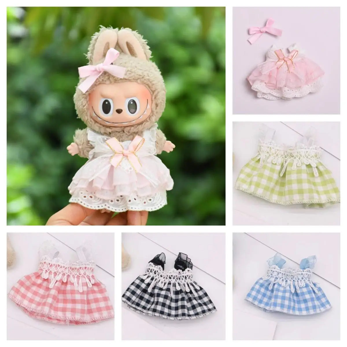EZ Mini Plush Doll'S Clothes Outfit Accessories For Korea Kpop Exo Labubu V1 V2 Idol pink bow gauze skirt Clothing Gift