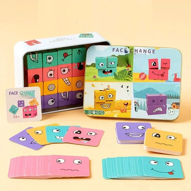 EZ Cube Face Changing Building Blocks Board Game Wood Puzzle Montessori Expression Wooden Blocos for Children Battle Table Game