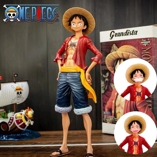 EZ 28cm One Piece Monkey D Luffy Anime Figure Toys Confident Smiley Luffy Three Form Face Changing Action Figurine PVC Model Dolls
