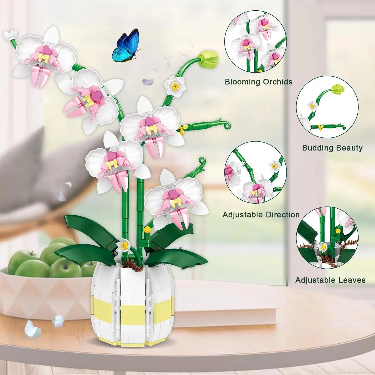 EZ Orchid Flower Building Kit, Plant Botanical Bonsai Collection, Decor Home Office, Blocks Toy for Adults Kids Age 6+, 616PCS