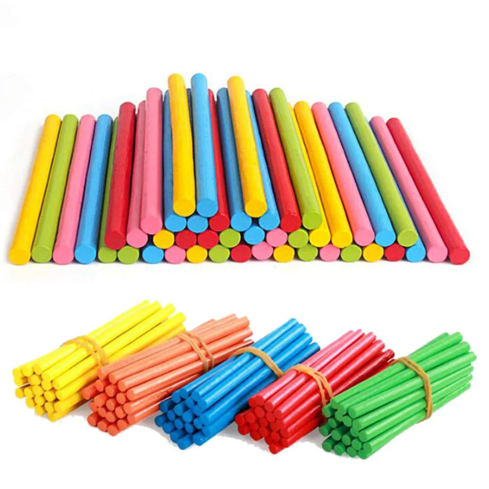 EZ 100pcs Colorful Bamboo Counting Sticks Mathematics Montessori Teaching Aids Counting Rod Kids Preschool Math Learning Toy Gift