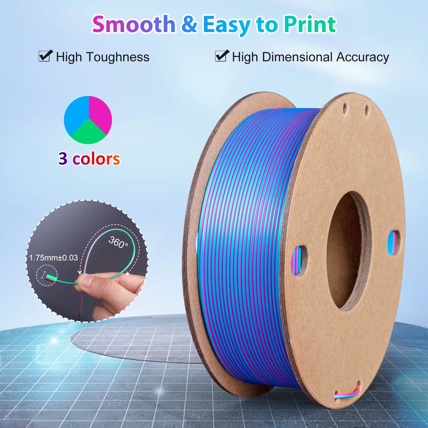 EZ Silk PLA 3D Printer Filament 1.75mm Triple Color Silk PLA Filament 3D Printing Filament 250g 3 In1 Color