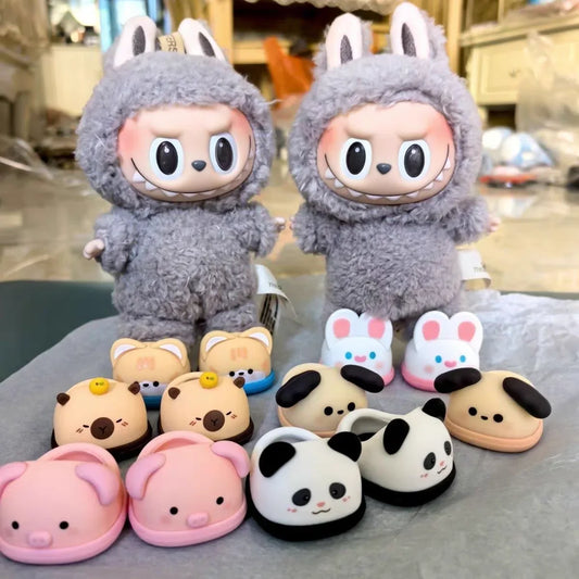 EZ Cartoon Rubber Slippers for Mini Labubu 17cm Vinyl Dolls Macaron Style