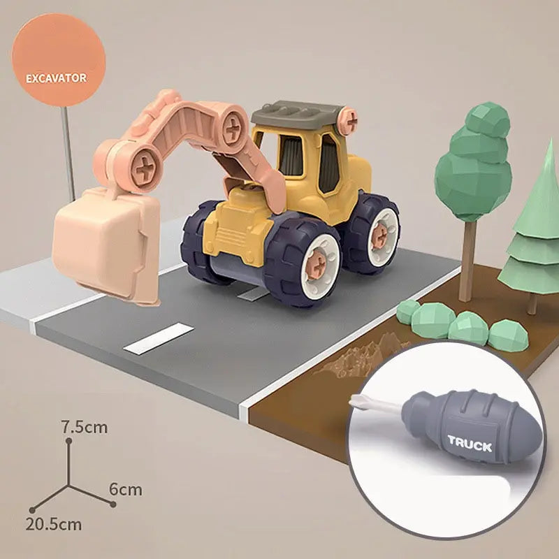 EZ Children Kid Disassembly DIY Nut Assembly Engineering Vehicle Excavator Free Screwdriver