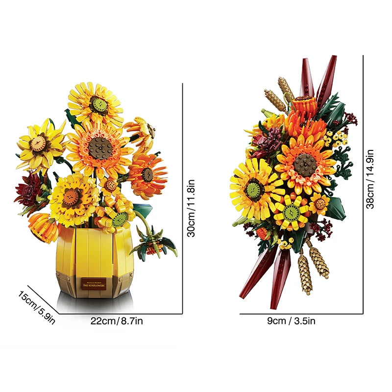 EZ Van Gogh Sunflowers 1328pcs Building Blocks with Vase, Art Building Toys, DIY Flower Bouquet Home Decor, Gift Ideas Women Girls