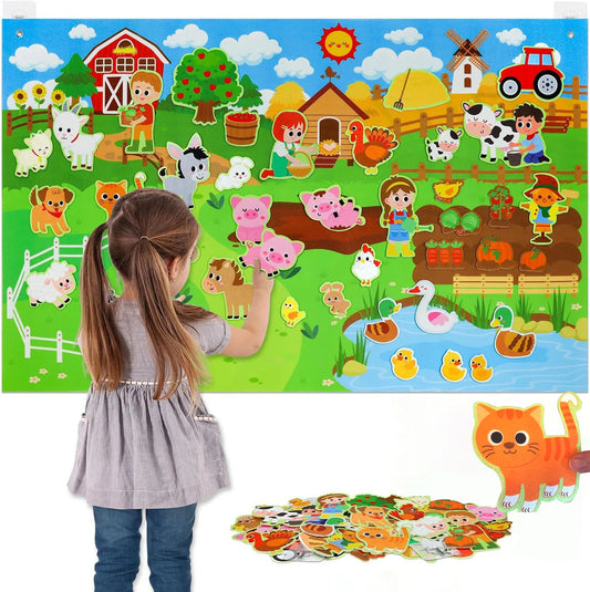 EZ Farm Animals Felt Story Board Set Storytelling Early Learning Interactive Play Kit Wall Hanging Puzzle Toys for Toddlers Gifts