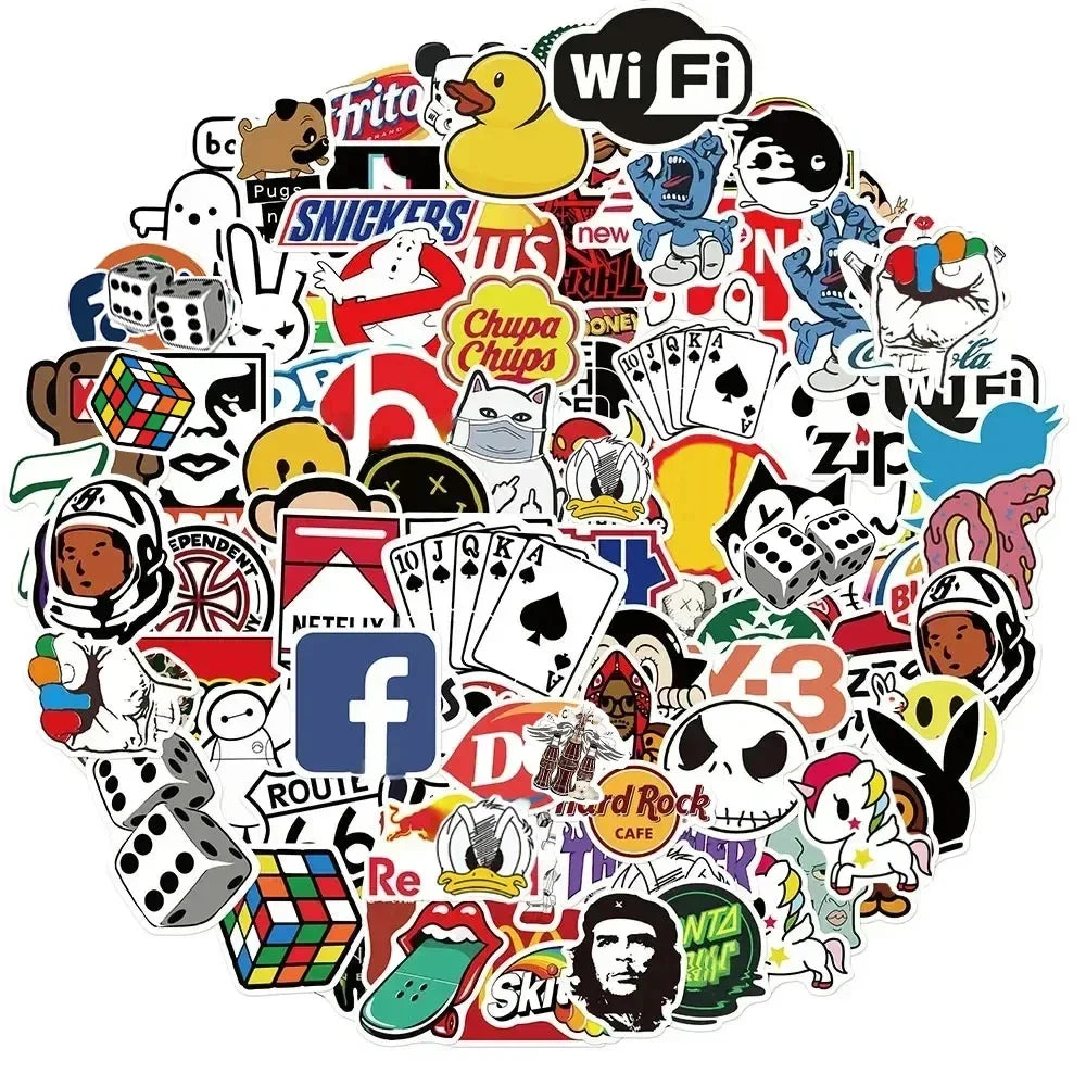 EZ 10/53/106Pcs Cool Fashion Brand Logo Stickers DIY Skateboard Laptop Luggage Bike Motorcycle Phone Car Sticker Decals