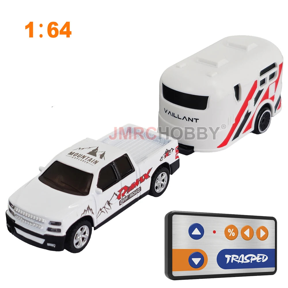 EZ 1:64 Metal Alloy Proportional Remote Control Vehicle Model 2.4GHz Mini Simulation RC Car With Trailer