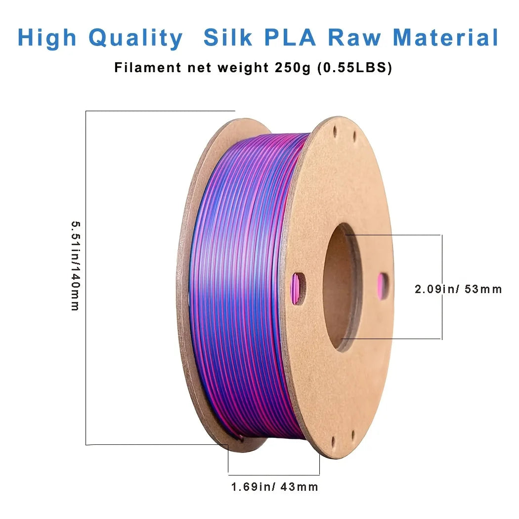 EZ Three color PLA silk filament 250g per roll net weight, suitable for FDM 3D printers, 1.75mm silk PLA 3D printing material.
