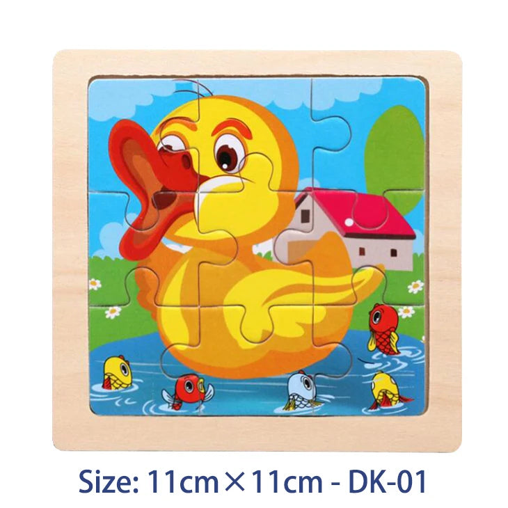 EZ 11cm/4.33in Kids Wooden Jigsaw Puzzle Games Cartoon Animal Vehicle Pattern Children Montessori Educational Toys