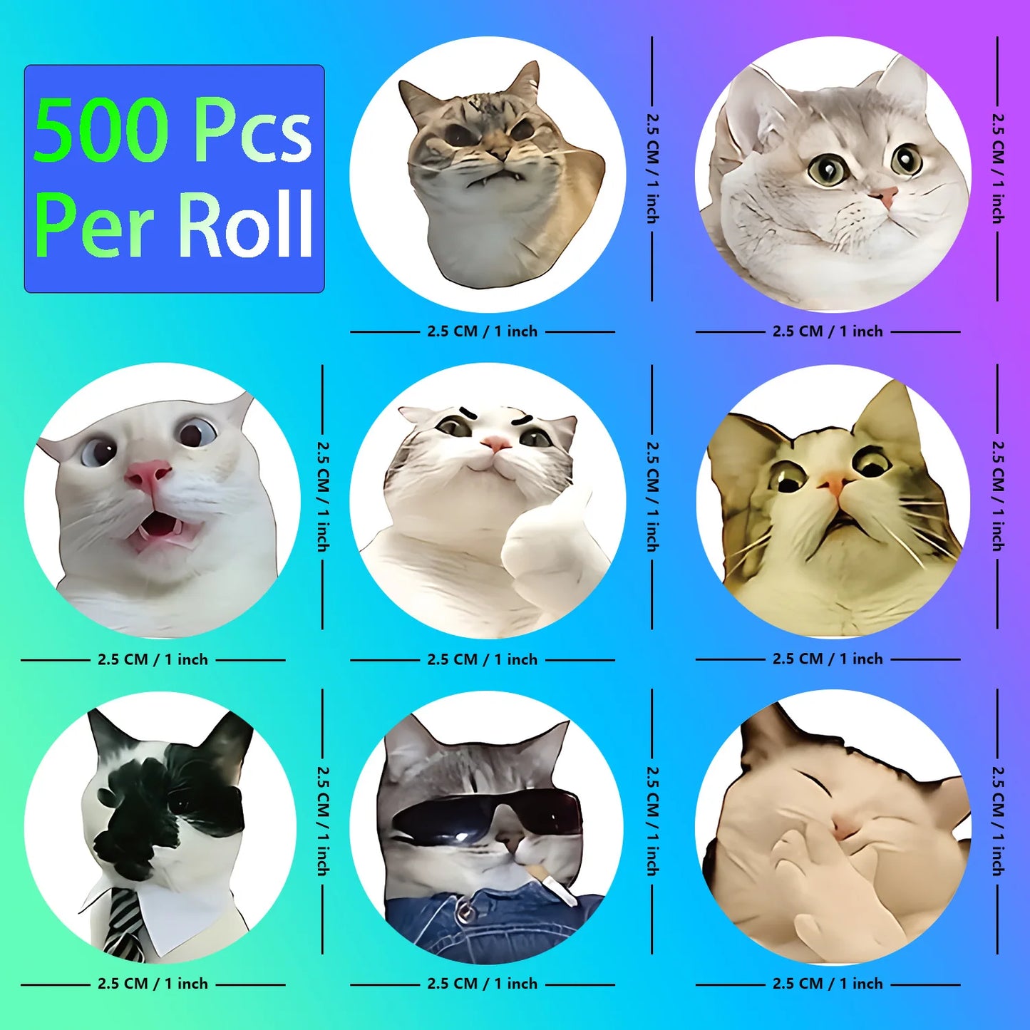 EZ 100pcs/500pcs Cartoon Meme Cat Stickers For School Reward Stickers Classroom Decor Encouragement Sticker For Student Teacher