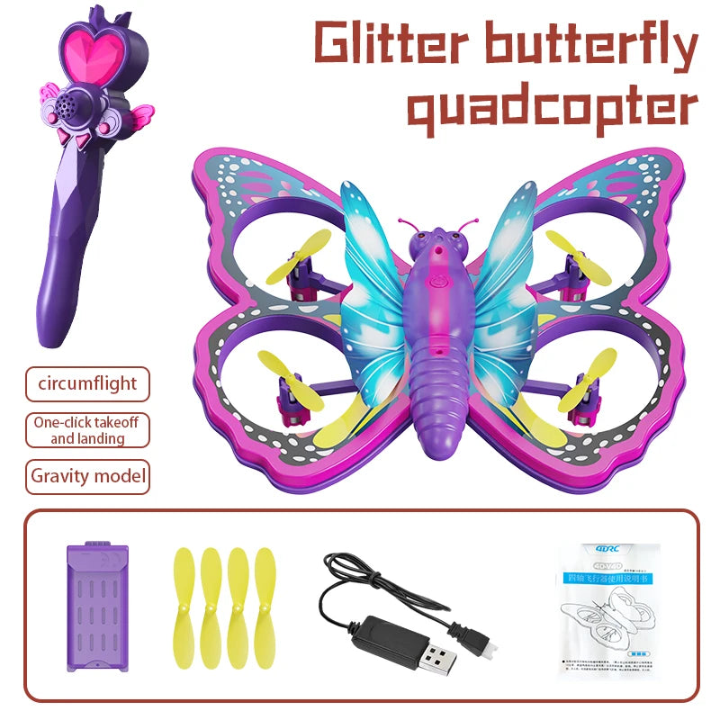 EZ New V40 2.4GHz Glitter Butterfly Remote Control Aircraft Gravity Sensing Mini Drone RC Quadcopter Children's Gift Toys