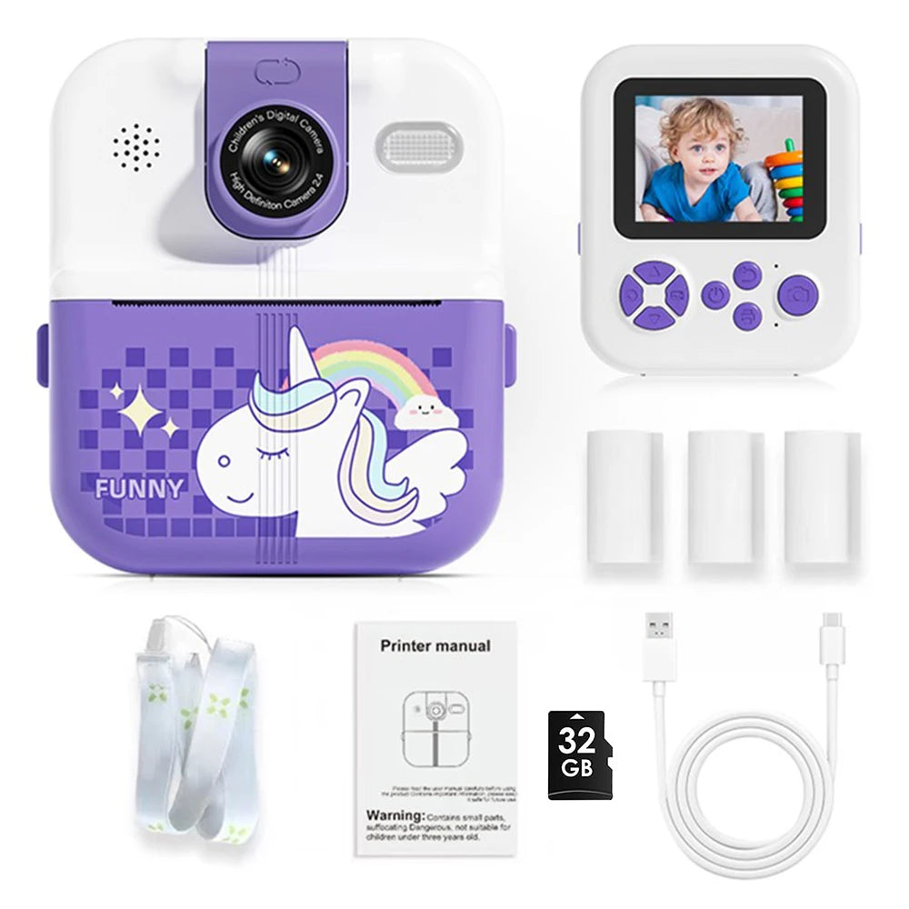 EZ Bluetooth Kids Camera Instant Print Photo 1080P Mini Toddler Camera for Boys Girls DIY Instant Print Toys With 32G SD Card