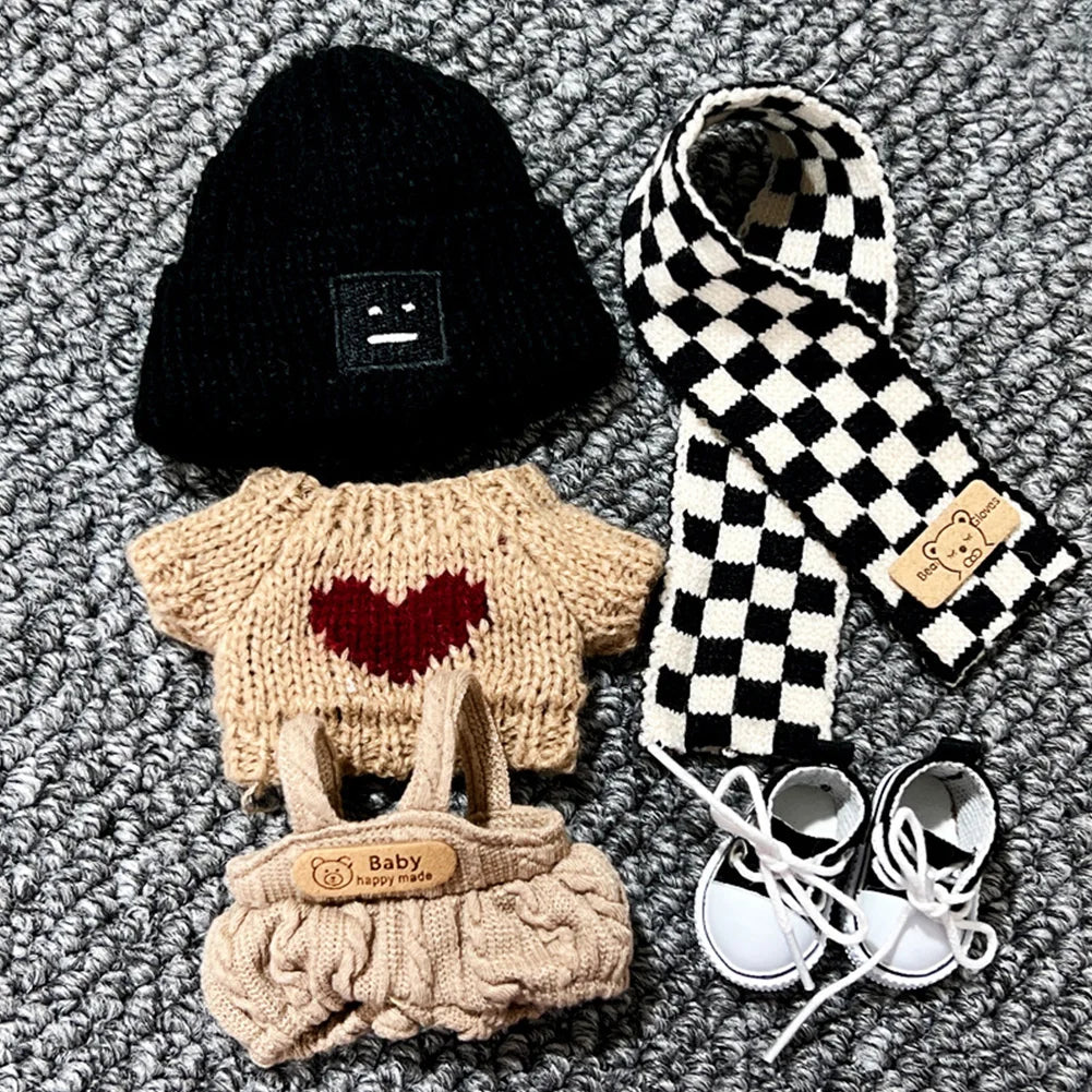 EZ For 17cm Labubu V1 V2 Outfit Doll Clothes Fashion Clothes Hoodies Color Match Hoodies Casual Plaid Overalls Dolls Accessories