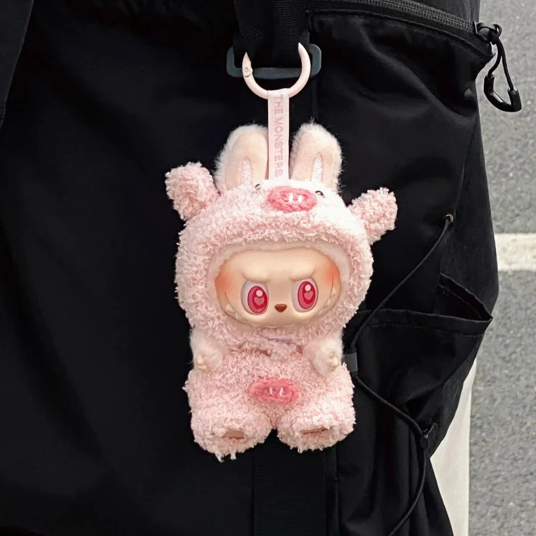 EZ For 17cm/10.5cm Labubu 4.0/3.0 Accessories Doll Clothes Heartbeat Long Eared Furry Rabbit Costume Cartoon Dress Up Labubu Outfit