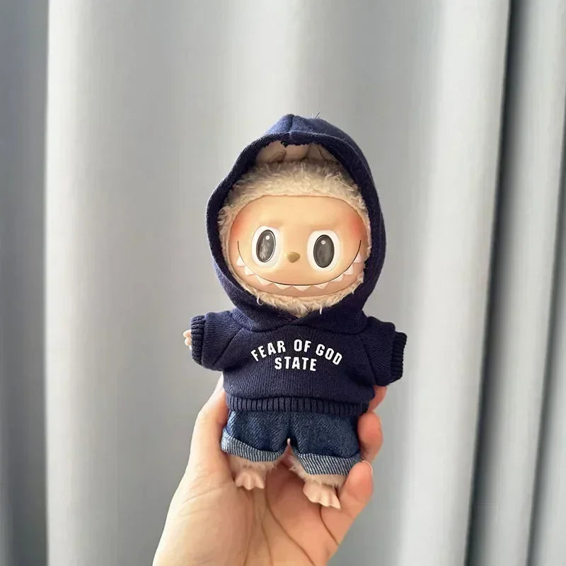EZ 17cm Labubu I II Idol Dolls Hoodie Set Cute Mini Plush Doll'S Clothes Korea Kpop Exo Idol Dolls Accessories Gifts