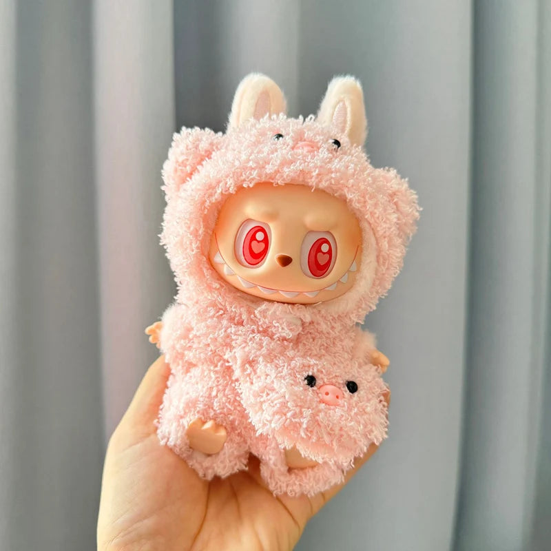 EZ 17cm Labubu Doll Clothes Pink Pig Jumpsuit Clothing Set Baby Pendant Clothes Green Frog Onesie Clothes Replacement Trend Gift