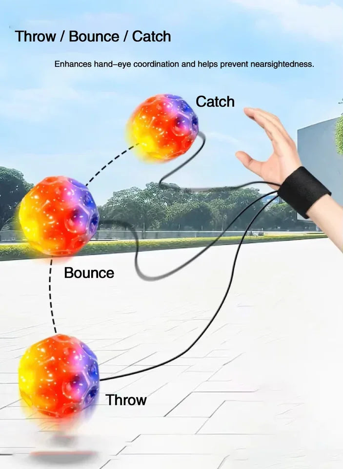 EZ High Elastic Decompression Moon Stone Ball with Rebound Rope for Kids and Seniors Fun Stress Relief Outdoor Fitness Toy